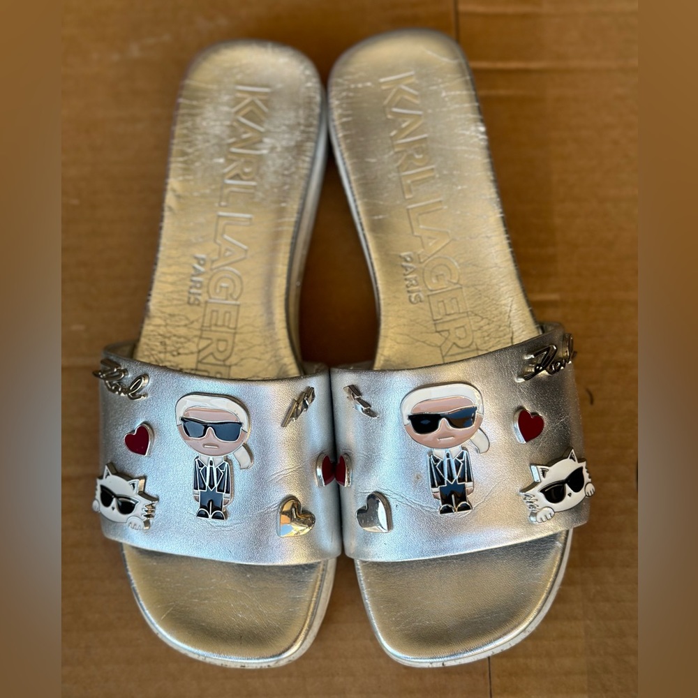 Karl Lagerferld Paris Silver Sandals 5.5/ 6 woman